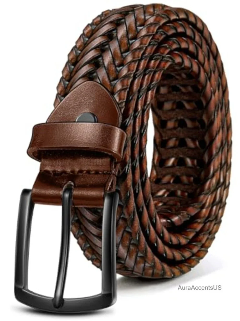 Woven Braided Faux Leather Belt Holeless Adjustable Men's Golf Casual